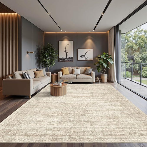 12x15 Washable Area Rug Beige Neutral Abstract Living Room Large Carpet Non - Image 2