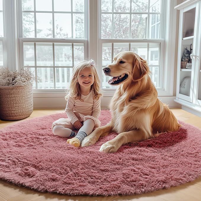 ONASAR Blush Round Rugs 6ft for Living Room Bedroom, Fluffy Circle Area Rug for - Image 6