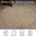Hausattire Hand Woven Jute Crochet Rug, 3’ Round – Natural, Anti-Slip Accent - Image 5