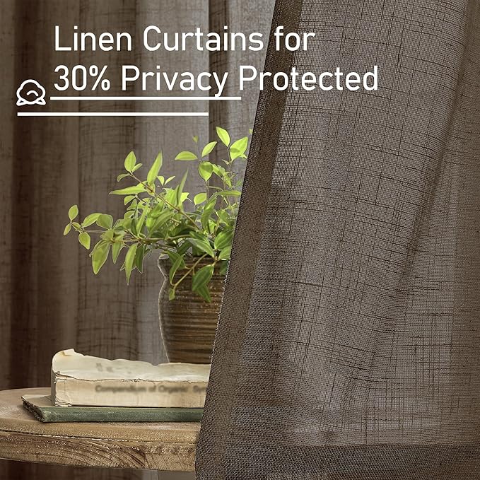 LAMIT Dark Brown Sheer Linen Curtains, 108 inch Light Filtering Semi Sheer - Image 5