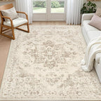 5x7 Area Rugs for Living Room: Vintage Boho Neutral Washable Rug Indoor Soft by Luxturiy