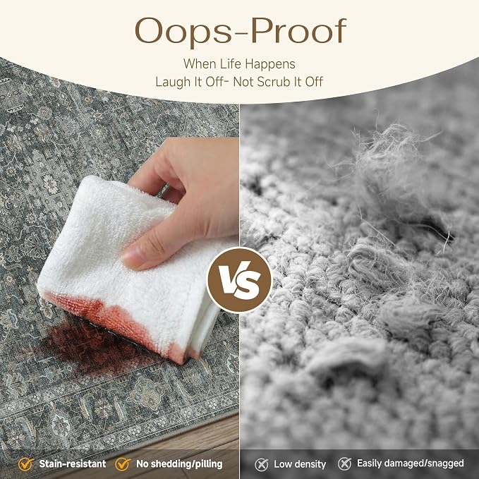 5x7 Washable Area Rug for Living Room Bedroom Vintage Black Grey Soft Low Pile - Image 7