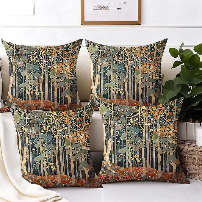 Rustic William Morris Inspired Autumn Forest Decor Pillow Covers 18x18 Set of 4 - Image 4