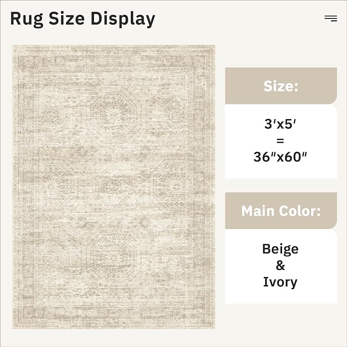 3x5 Rug, Small Area Rug for Kitchen, Machine Washable Non-Slip Throw Rug - Image 3