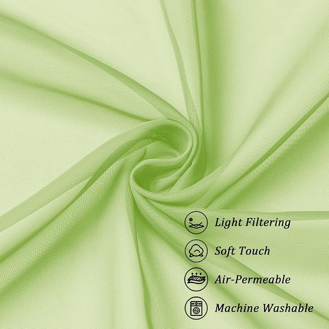 Chyhomenyc Sheer Lime Curtains 90 inches Long 2 Panels, Light Filtering Soft - Image 7