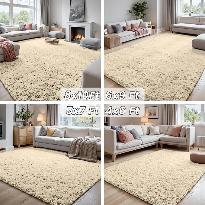 8x10 Area Rugs for Living Room Rug: Soft Fluffy Shag Beige Rugs for Bedroom - Image 7