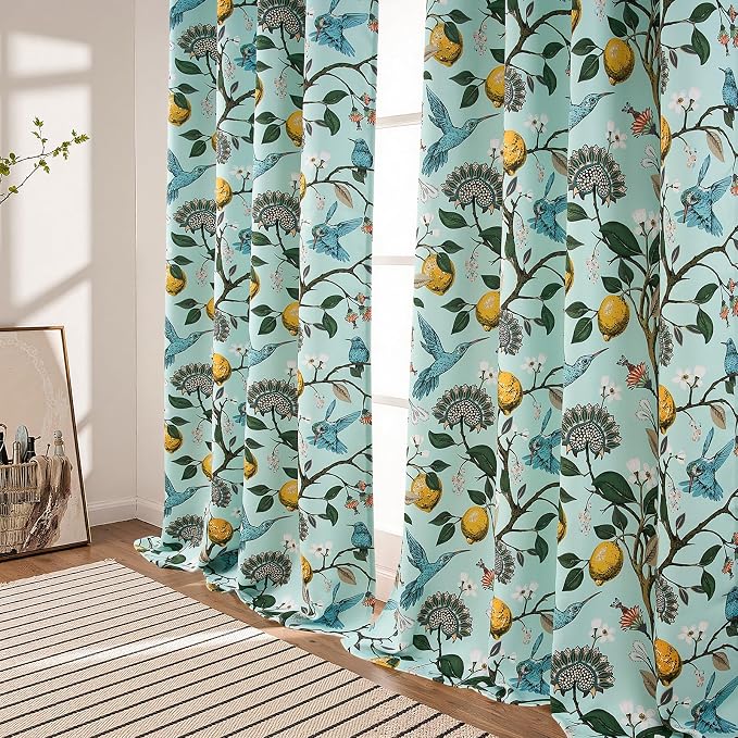 Topfinel 90 Inches Long Curtains Mint Green Whimsical Woodland Leaf Jungle - Image 6
