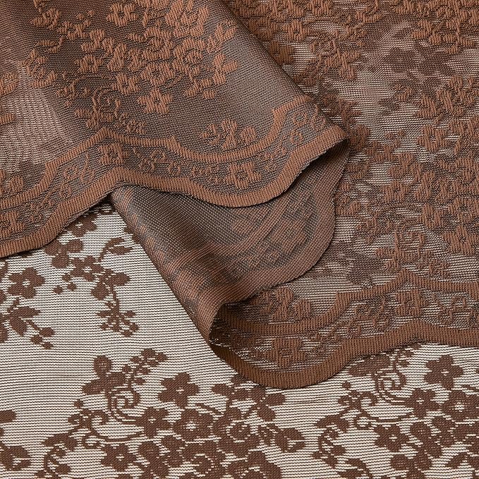 YJ YANJUN Vintage Lace Curtains 63 Inch Length-Victorian Floral Brown Sheer - Image 5