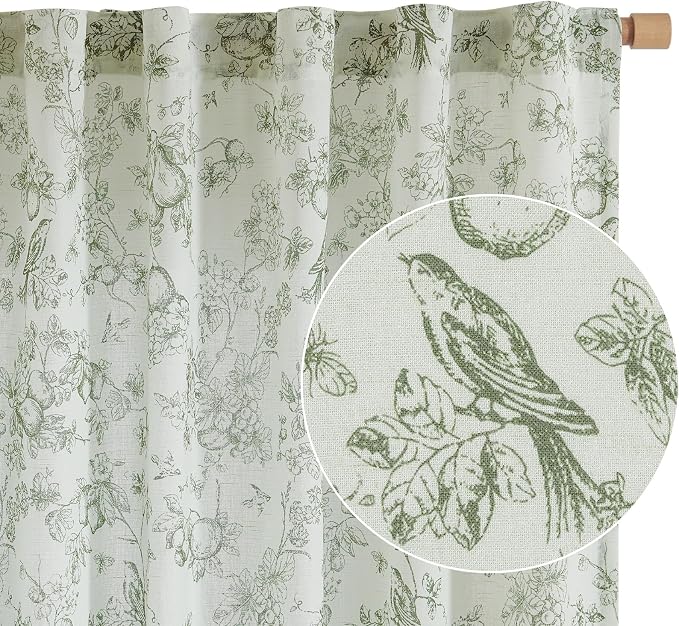 jinchan Linen Floral Curtains for Living Room 96 Inch Long Sage Green Printed - Image 8