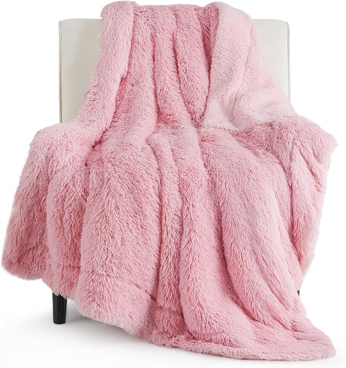 Bedsure GentleSoft Fluffy Pink Throw Blanket, Soft Fuzzy Plush Thick Warm Furry by BEDSURE
