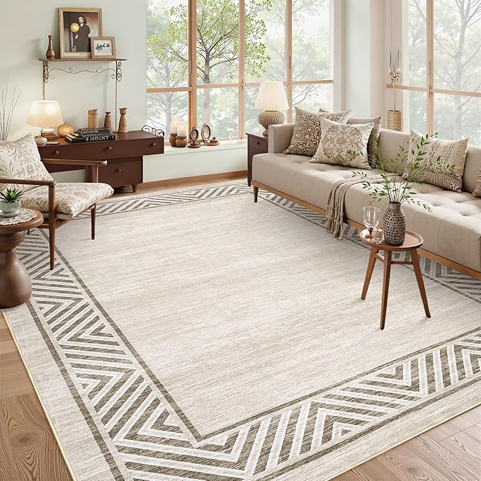 GarveeHome Large Modern Rug 9x12 Non-Slip Geometric Bordered Dining Room Rug by GarveeHome