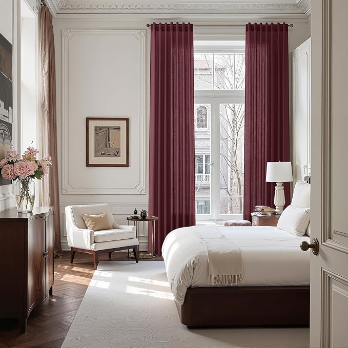 Nanspring Burgundy Linen 112 Inch Curtains - Image 7