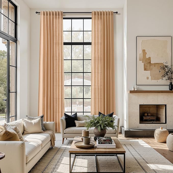 Nanspring Camel Linen Curtains for Living Room 95 Inches Long Back Tab and Rod - Image 6