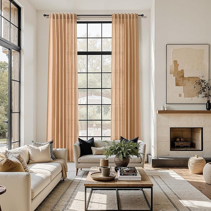 Nanspring Camel Linen Curtains for Living Room Extra Long 144 Inches Long Back by Nanspring