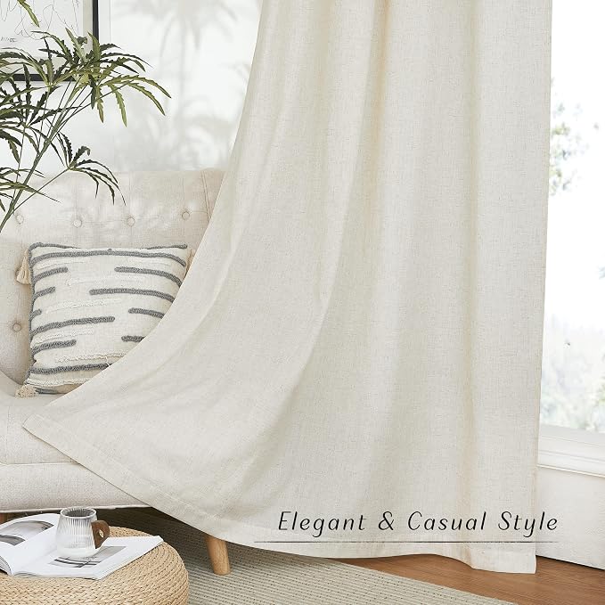 NICETOWN Linen Flax Semi Sheer Curtains 72" Length, Grommet Window Treatments - Image 5