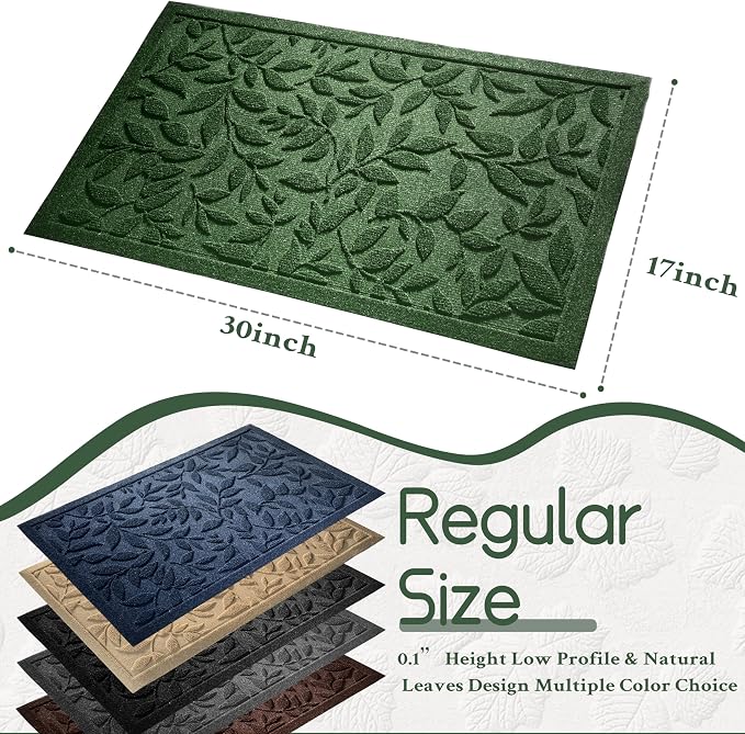 Green Leaves Outdoor Indoor Entrance Door mat, Absorbent Durable Heavy Duty - Image 2