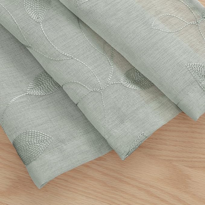 HOMEIDEAS Sage Green Sheer Kitchen Curtains 52 x 45 Inch Length 2 Panels - Image 7