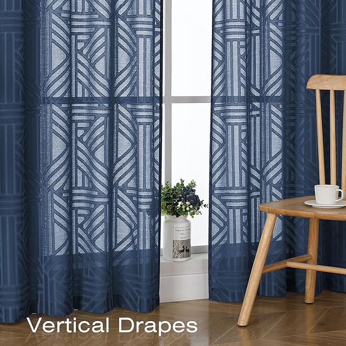 Simplebrand Navy Blue Sheer Kitchen Curtains 36 Inch Length Tier Curtains 2 - Image 5