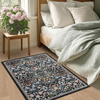 Entryway Rug 2X3 Small Rugs: Floral Washable Door Mat Vintage Soft Low Pile - Image 3