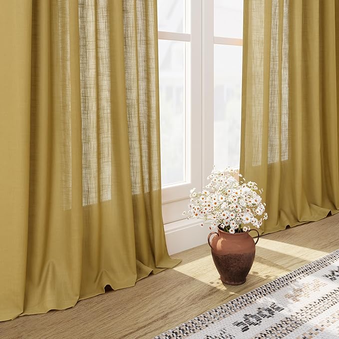 Extra Long Gold Linen Curtains 120 Inch - Image 6
