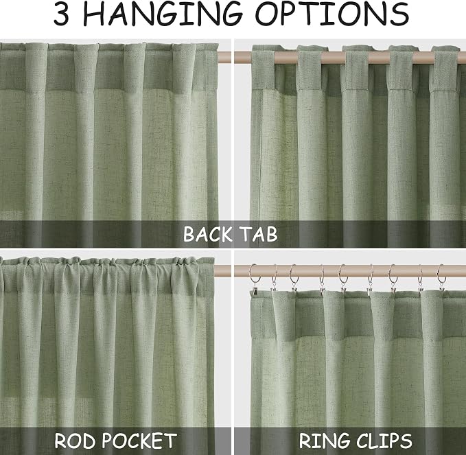 Sheer Light Sage Linen Curtains 72 Inch Length - Image 2