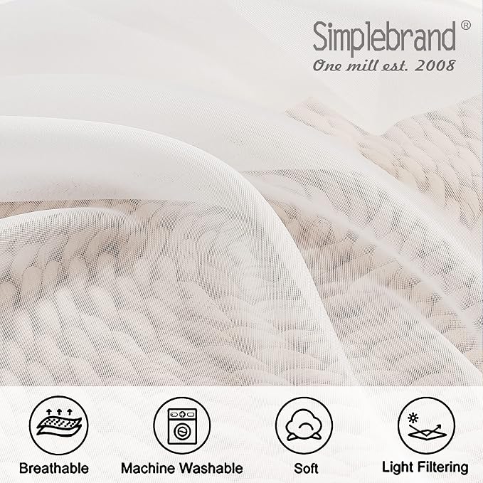 Simplebrand Ivory Sheer Curtains 120 Inches Long, Extra Long Rod Pocket Solid - Image 6