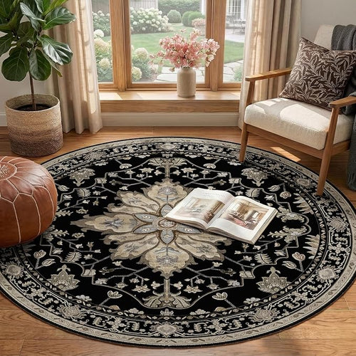 Area Rugs 4ft Washable Non-Slip, Floral Vintage Distress Print Pattern - Image 2