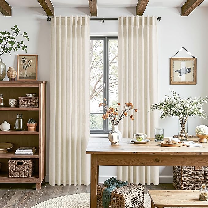 Birch Beige Linen Curtains for Living Room 100 Inches Long Light Filtering Semi - Image 8