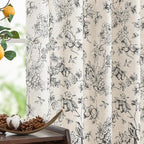 jinchan Linen Floral Curtains for Living Room 84 Inch Length Black Printed by JINCHAN