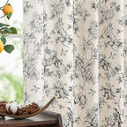 jinchan Linen Floral Curtains for Living Room 63 Inch Length Black Printed by JINCHAN