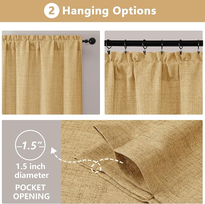 OVZME Valance for Windows, Light Filtering Faux Linen Textured Small Kitchen - Image 7