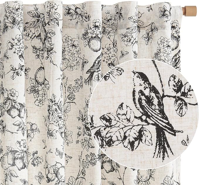 jinchan Linen Floral Curtains for Living Room 96 Inch Length Black Printed - Image 8
