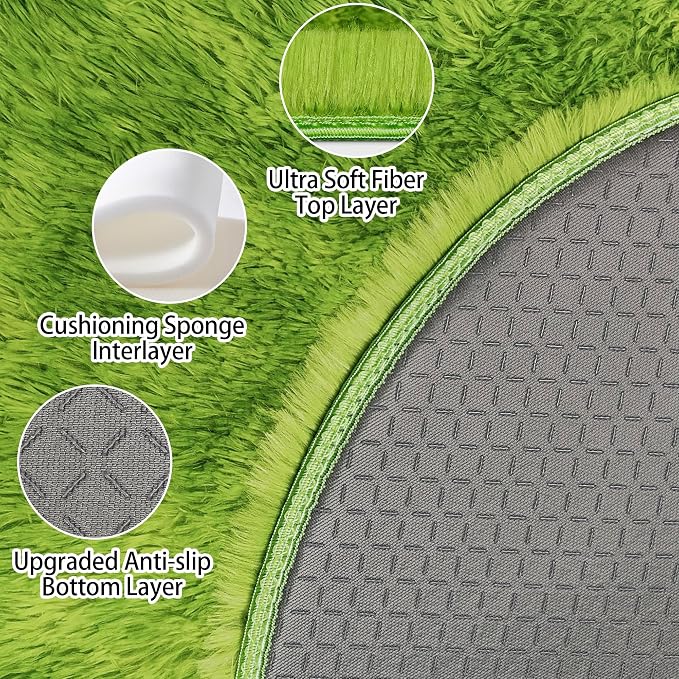 5x5 ft Tie Dye Green Round Rug for Bedroom Room Fluffy Circle Rug Furry Carpet - Image 5