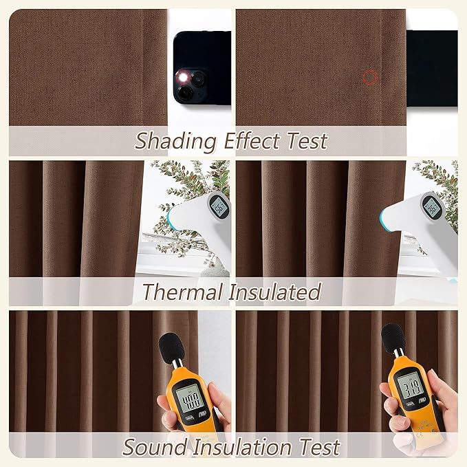 Rustic Brown 100% Blackout Linen Curtains 108 Inch Length 2 Panels Set - Image 5