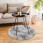 Tie Dye Grey Round Rugs Small 3x3 ft Fluffy Circle Rug Furry Carpet Shaggy - Image 3