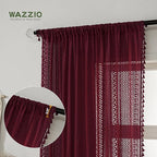 WAZZIO Boho Lace Curtains 63 Inches 2 Panel, Light Filtering Privacy Tassel & - Image 8