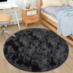 4x4 ft Tie Dye Black Round Rug for Bedroom Room Fluffy Circle Rug Furry Carpet - Image 6