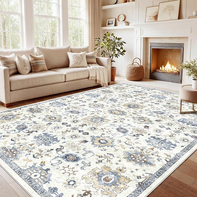AMADA HOMEFURNISHING 8x10 Washable Area Rug, Low-Profile Large Area Rug by AMADAHOMEFURNISHING
