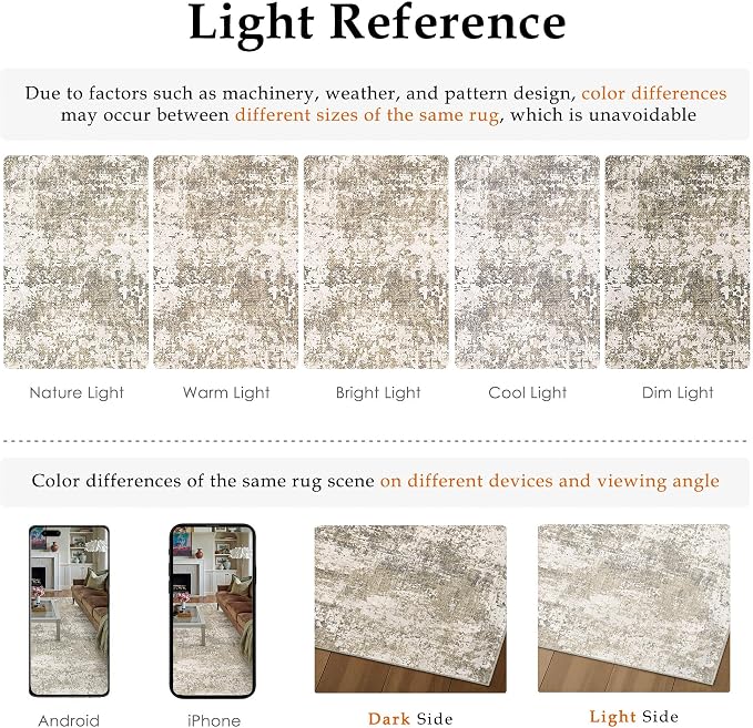 PureCozy Beige Area Rug 5x7 Machine Washable Modern Abstract Living Room Carpet - Image 7