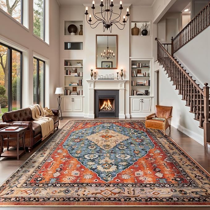 SERISSA Washable Rugs 9x12 Area Rugs, Large Non-Slip Boho Living Room Rug - Image 2