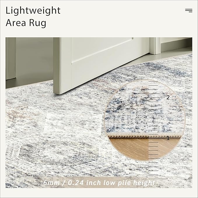 5x7 Area Rugs Blue Ivory Low Pile Indoor Washable Trendy Faded Style Rugs - Image 7