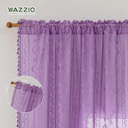WAZZIO Boho Lace Curtains 84 Inch 2 Panels -Sheer Panel Drape Floral Pattern & - Image 8