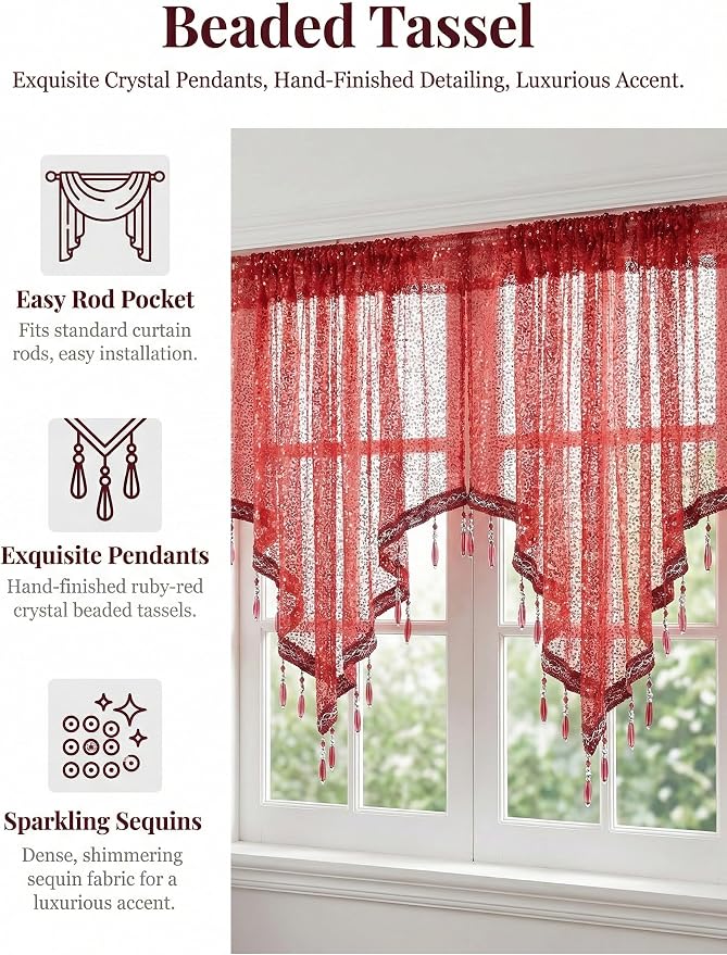 Molaxhome Swag Curtain 51 inch Length Rod Pocket Scalloped Curtain Valance - Image 4