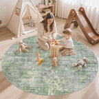 Soalmost 5x5 Green/Ivory Round Rug 5ft Living Room Circle Rug Vintage Round - Image 4