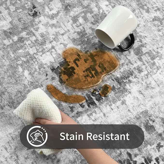 Living Room Rug 8x10 Gray Area Rugs Machine Washable Abstract Boho Large Rug - Image 6