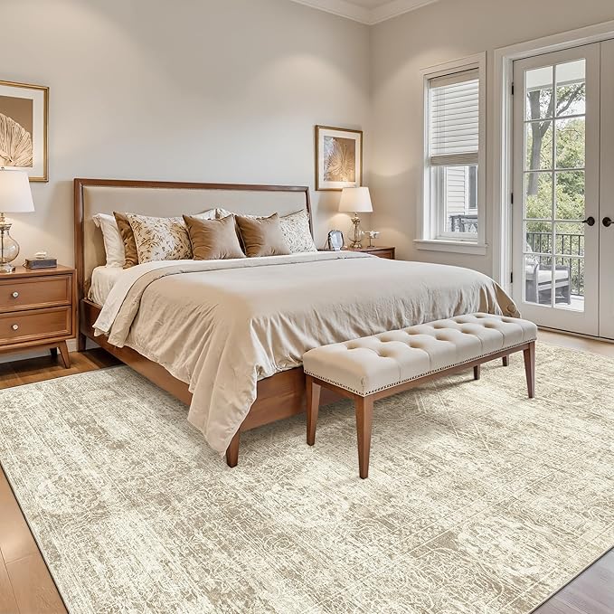 Madane 8x10 Area Rugs for Living Room, Machine Washable Vintage Beige Rug - Image 3