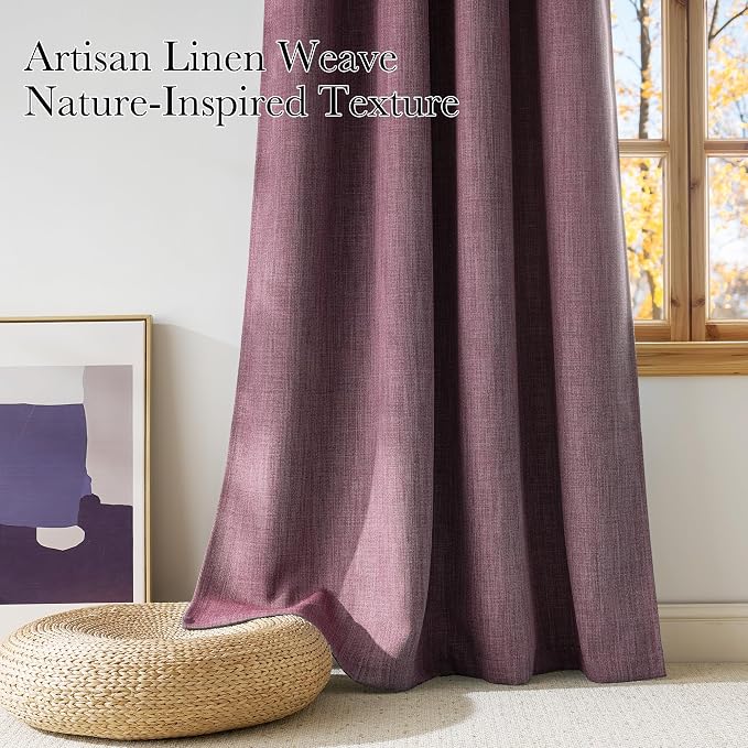 NICETOWN Faux Linen Greyish Purple Blackout Curtains 84 inches Long - Image 3