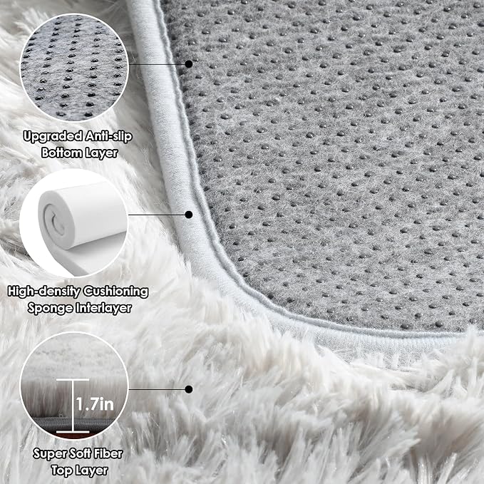 ONASAR Rugs for Living Room Bedroom, 5x8 Fluffy Tie-Dyed Light Grey Bedside - Image 3