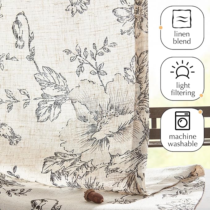 jinchan Pinch Pleated Curtains Floral Linen Blend Curtains - Image 7