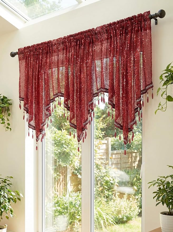 Molaxhome Swag Curtain 51 inch Length Rod Pocket Scalloped Curtain Valance - Image 2